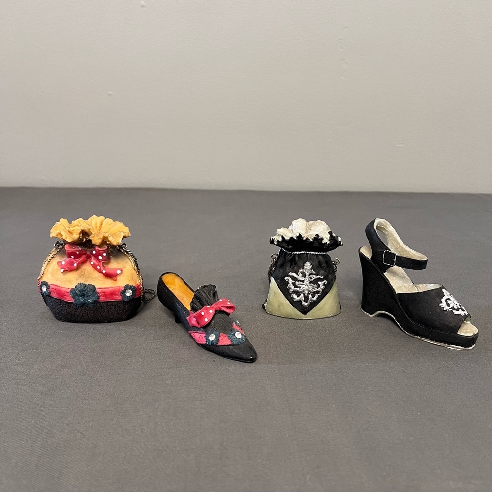 Set Of 2 Nostalgia Collectible Miniature Resin Shoe & Matching Handbag